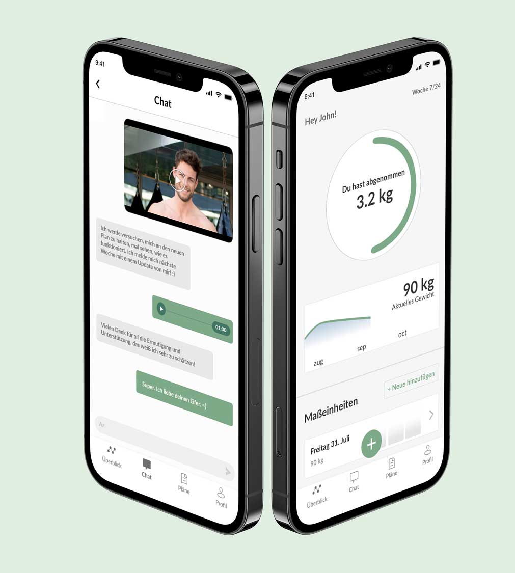 Ein Mockup der Coaching-App, das die Funktionen zeigt.