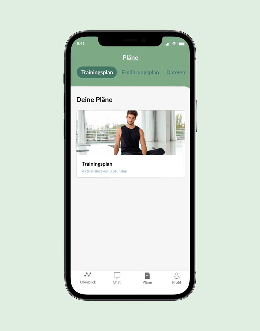 Ein Mockup der Coaching-App, das die verschiedenen Funktionen zeigt.